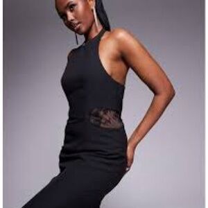 Aqua Elegant Black Long Dress With Lace Bodace And Sides